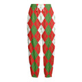 White Green And Red Argyle Pattern Print Fleece Lined Knit Pants