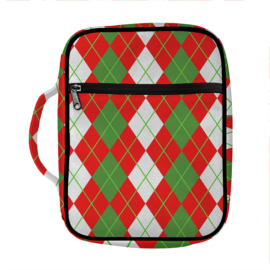 White Green And Red Argyle Pattern Print Front Pocket Bible Bag