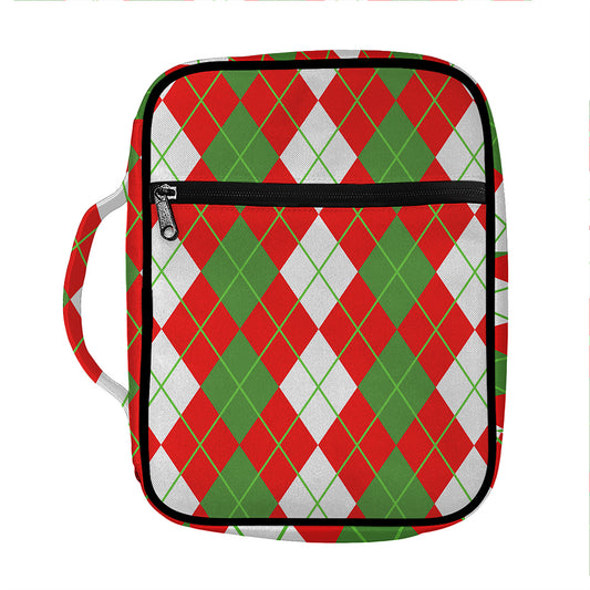 White Green And Red Argyle Pattern Print Front Pocket Bible Bag