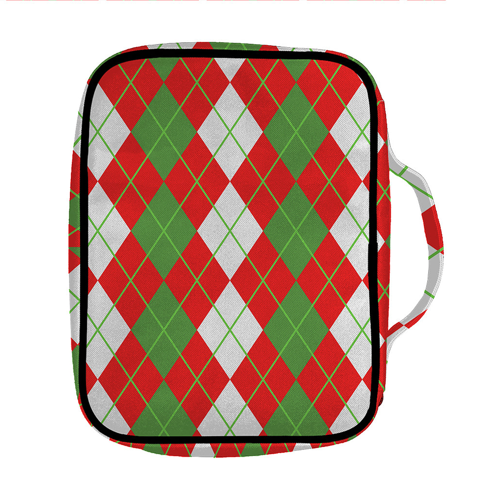 White Green And Red Argyle Pattern Print Front Pocket Bible Bag