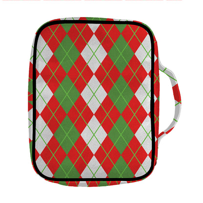 White Green And Red Argyle Pattern Print Front Pocket Bible Bag