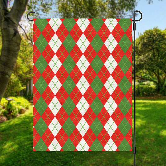 White Green And Red Argyle Pattern Print Garden Flag