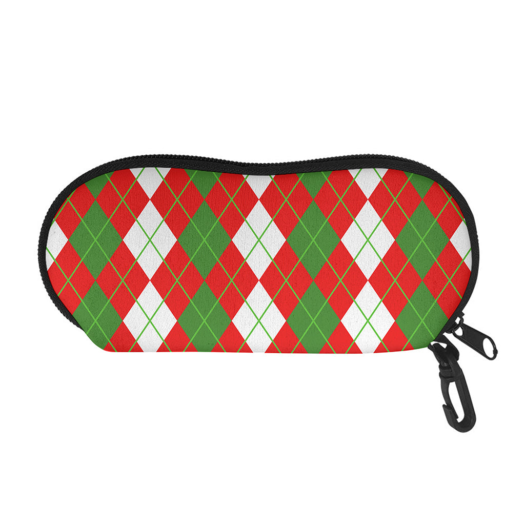 White Green And Red Argyle Pattern Print Glasses Case
