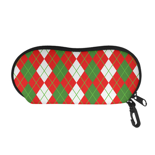 White Green And Red Argyle Pattern Print Glasses Case