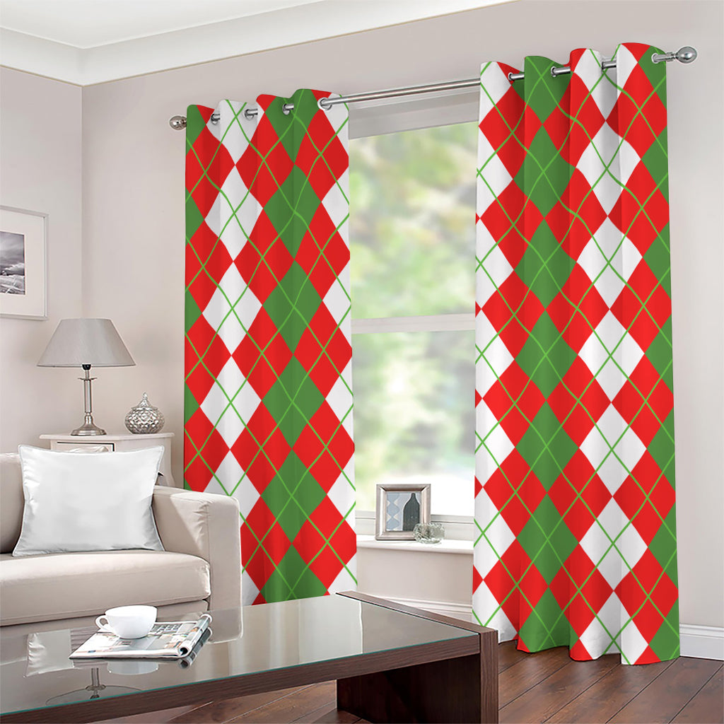 White Green And Red Argyle Pattern Print Grommet Curtains