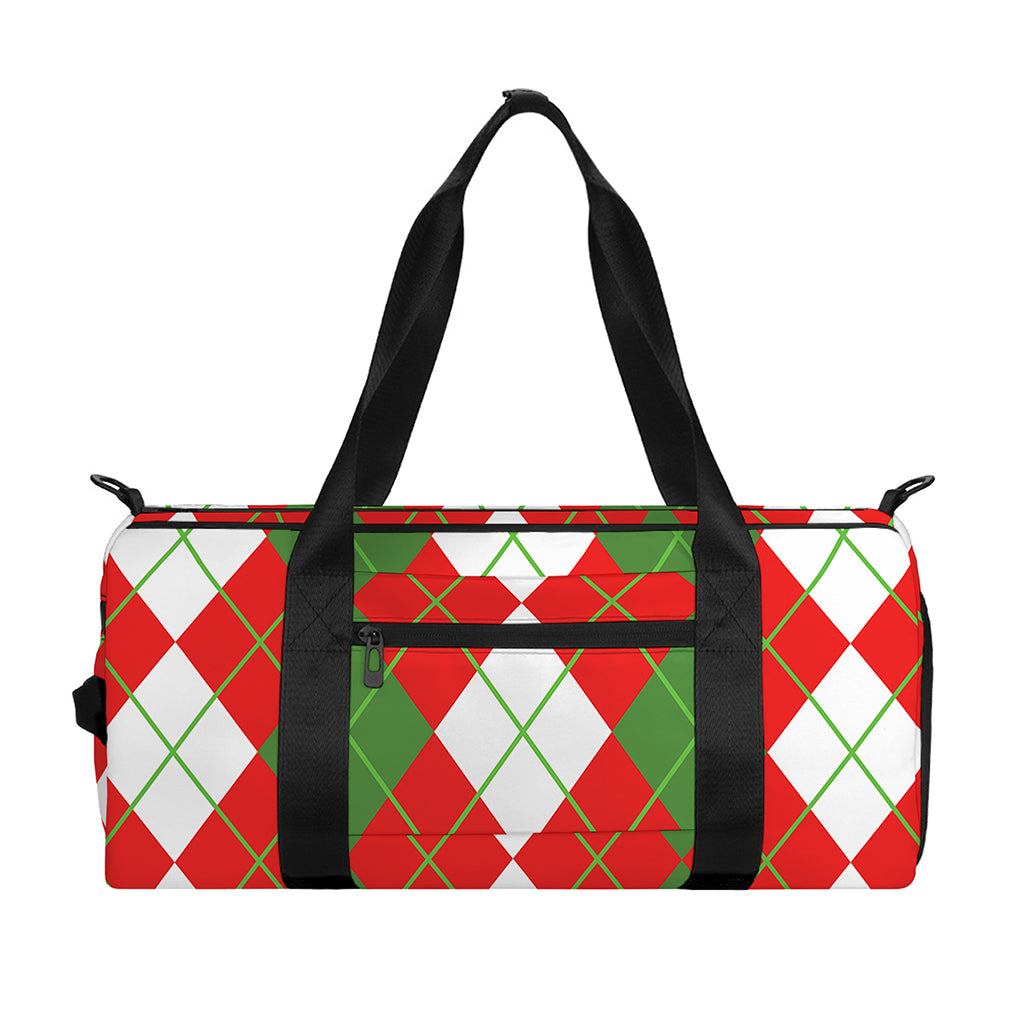 White Green And Red Argyle Pattern Print Gym Bag