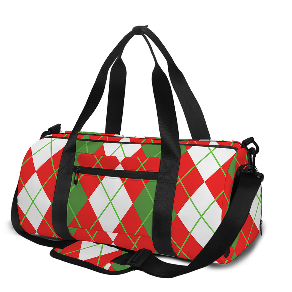 White Green And Red Argyle Pattern Print Gym Bag