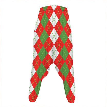 White Green And Red Argyle Pattern Print Hammer Pants