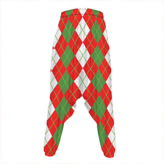 White Green And Red Argyle Pattern Print Hammer Pants