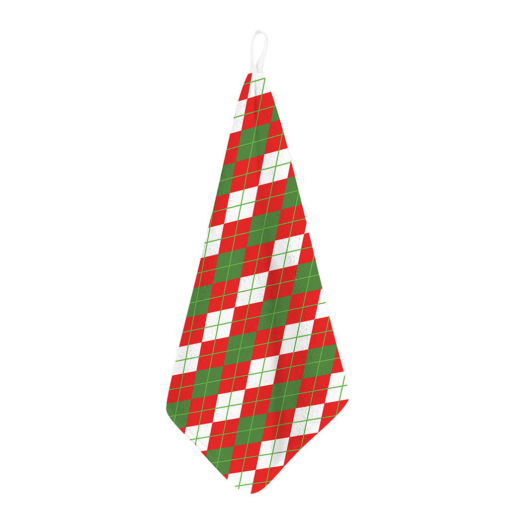 White Green And Red Argyle Pattern Print Hand Towel