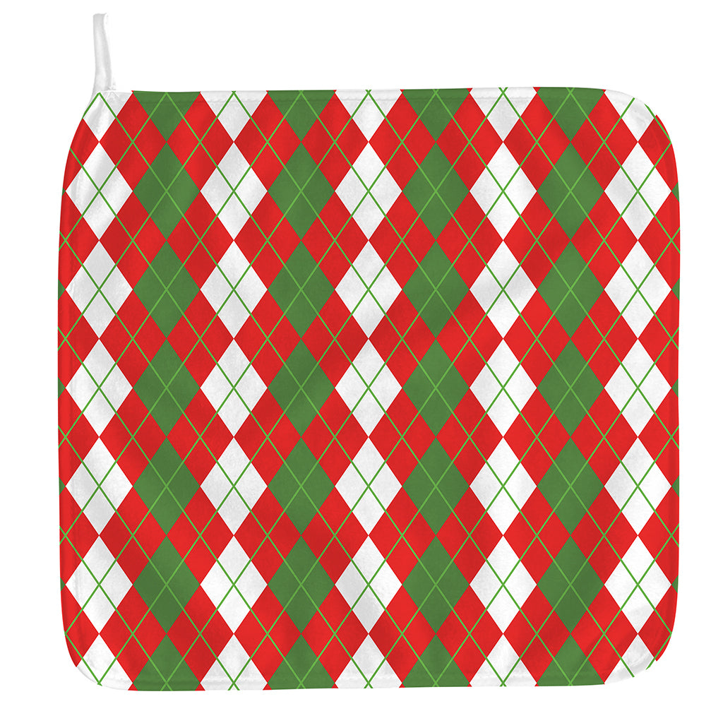 White Green And Red Argyle Pattern Print Hand Towel