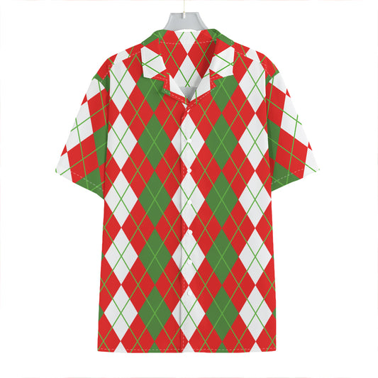 White Green And Red Argyle Pattern Print Hawaiian Shirt