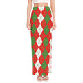 White Green And Red Argyle Pattern Print High Slit Maxi Skirt