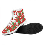 White Green And Red Argyle Pattern Print High Top Leather Sneakers