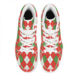 White Green And Red Argyle Pattern Print High Top Leather Sneakers