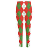 White Green And Red Argyle Pattern Print High-Waisted Pocket Leggings