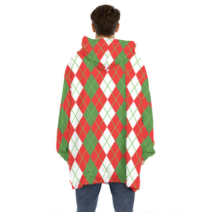 White Green And Red Argyle Pattern Print Hoodie Blanket