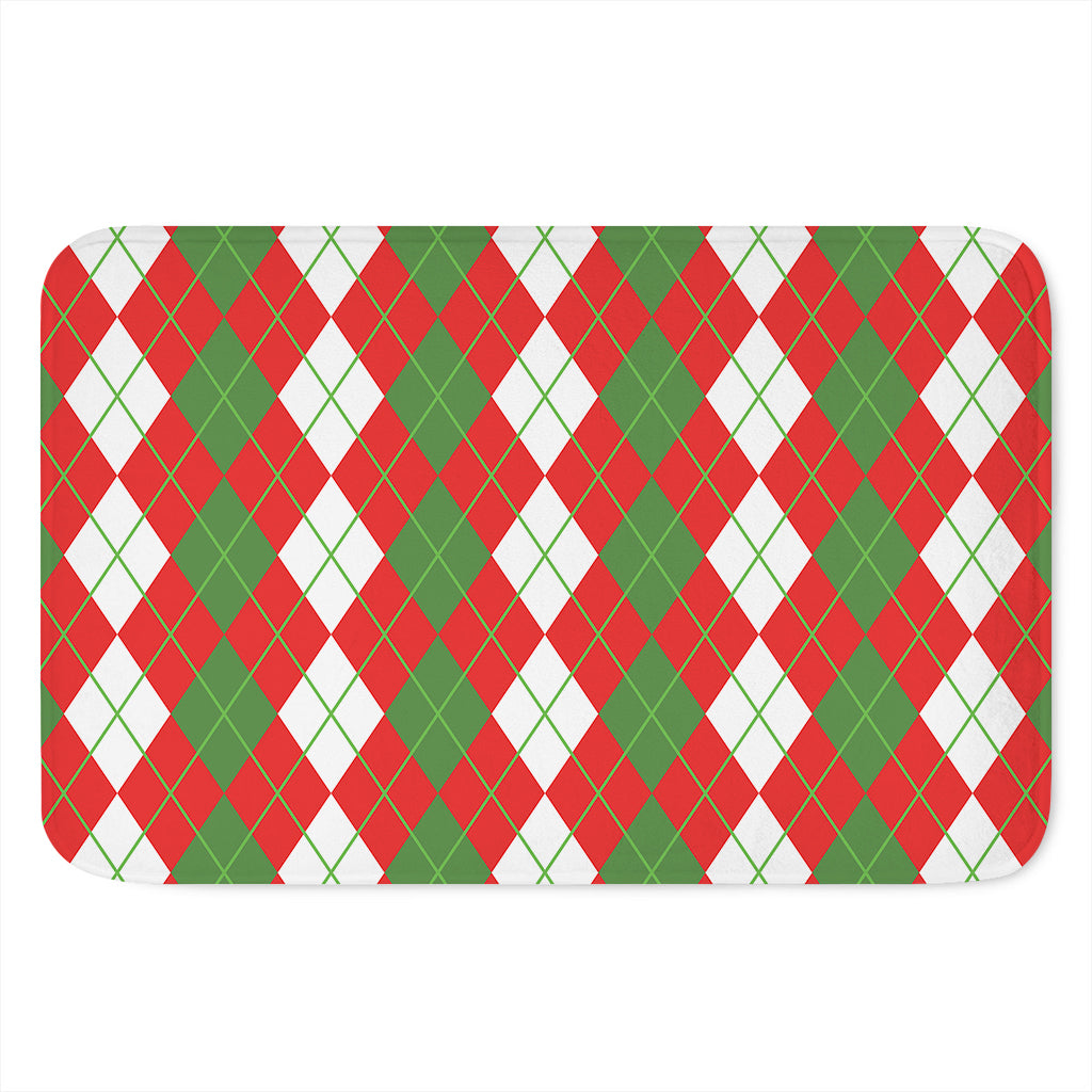 White Green And Red Argyle Pattern Print Indoor Door Mat