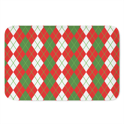 White Green And Red Argyle Pattern Print Indoor Door Mat