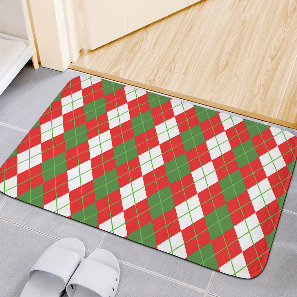 White Green And Red Argyle Pattern Print Indoor Door Mat