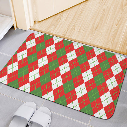 White Green And Red Argyle Pattern Print Indoor Door Mat
