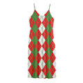 White Green And Red Argyle Pattern Print Jersey Midi Cami Dress