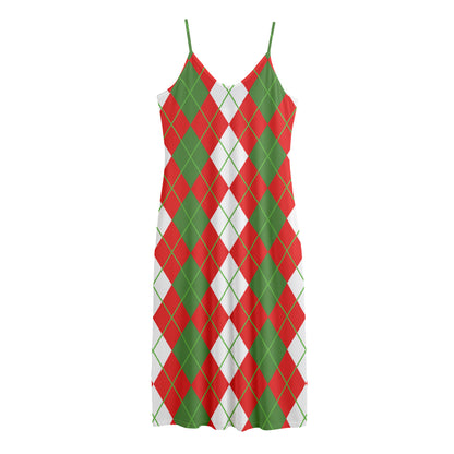 White Green And Red Argyle Pattern Print Jersey Midi Cami Dress