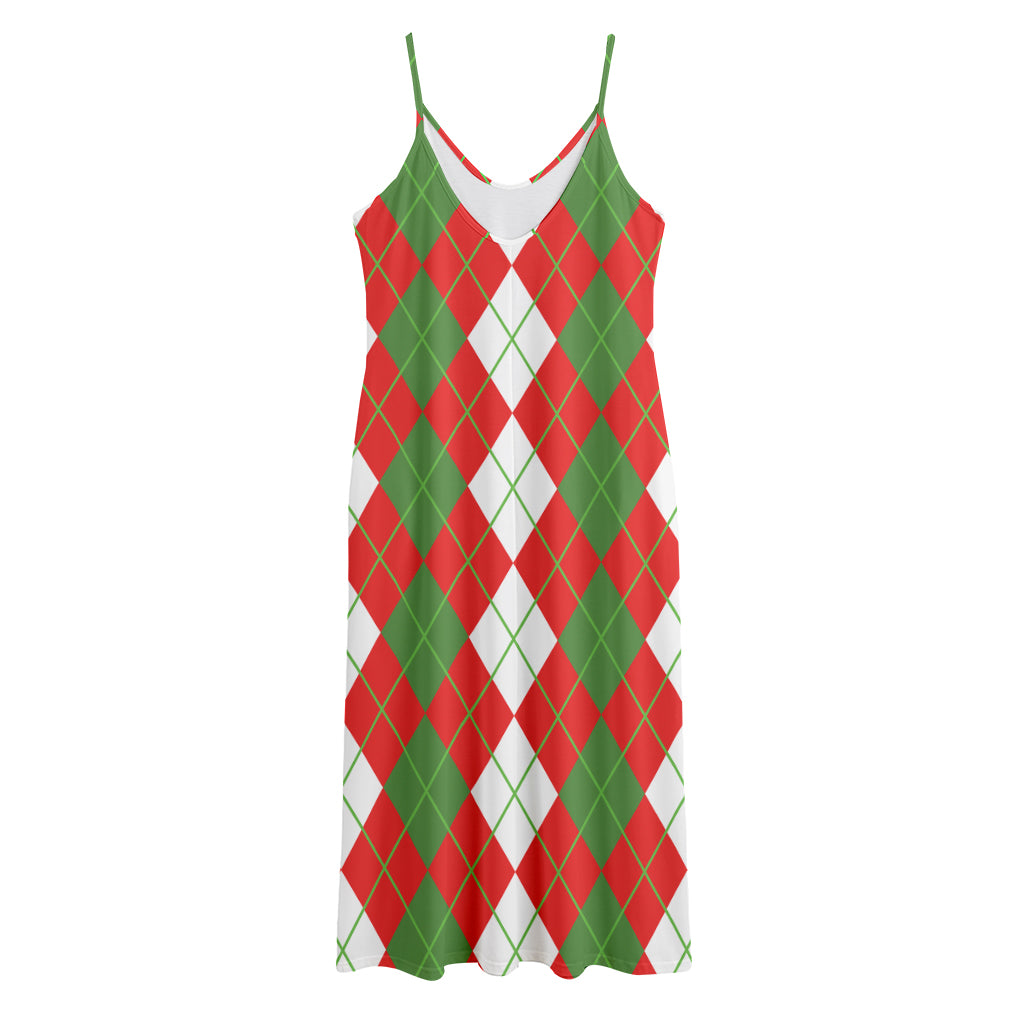 White Green And Red Argyle Pattern Print Jersey Midi Cami Dress