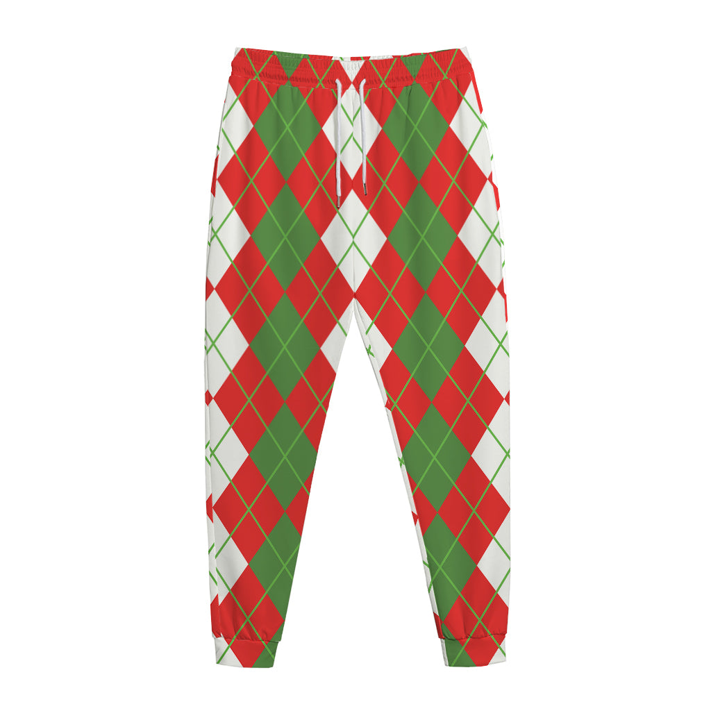 White Green And Red Argyle Pattern Print Jogger Pants