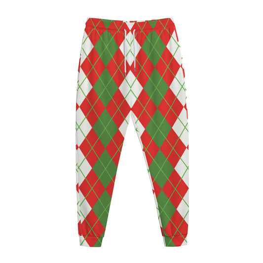 White Green And Red Argyle Pattern Print Jogger Pants