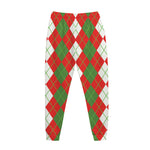 White Green And Red Argyle Pattern Print Jogger Pants