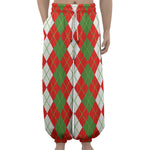 White Green And Red Argyle Pattern Print Lantern Pants