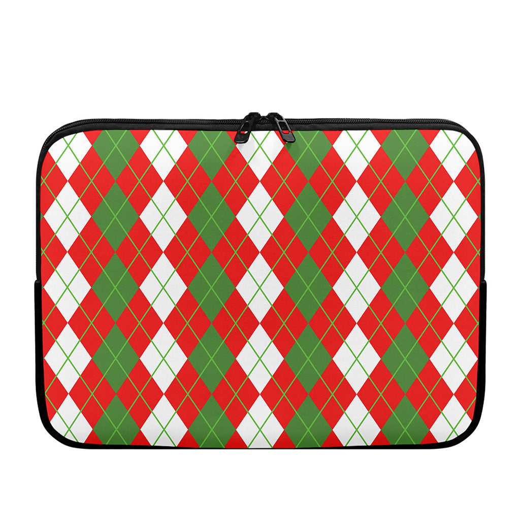 White Green And Red Argyle Pattern Print Laptop Sleeve
