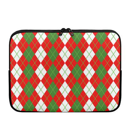 White Green And Red Argyle Pattern Print Laptop Sleeve