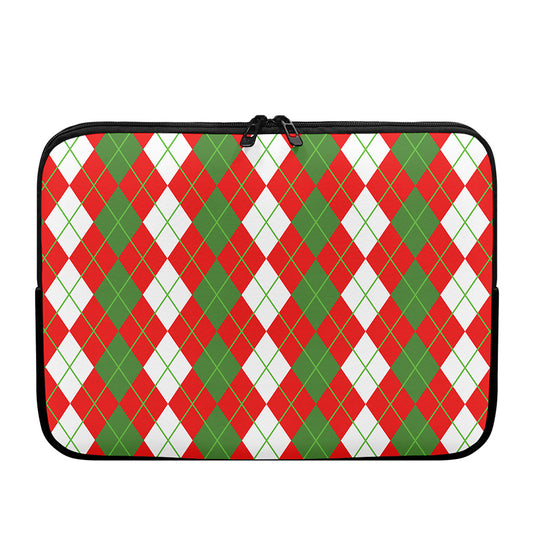 White Green And Red Argyle Pattern Print Laptop Sleeve