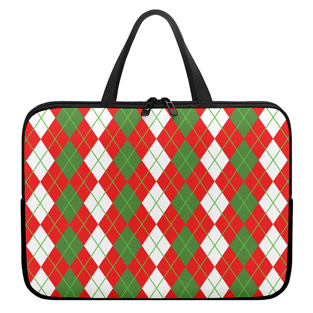 White Green And Red Argyle Pattern Print Laptop Sleeve With Handle