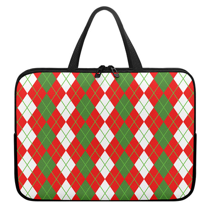 White Green And Red Argyle Pattern Print Laptop Sleeve With Handle