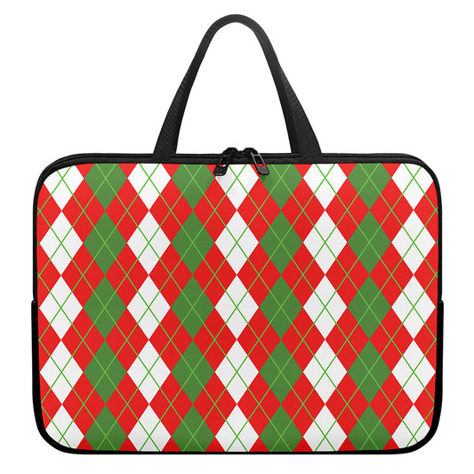 White Green And Red Argyle Pattern Print Laptop Sleeve With Handle