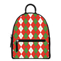 White Green And Red Argyle Pattern Print Leather Backpack