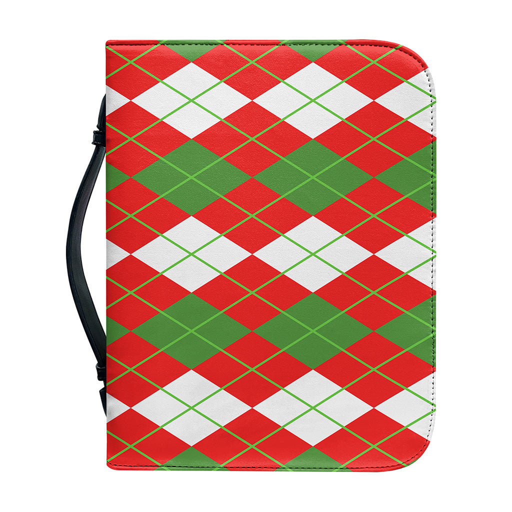White Green And Red Argyle Pattern Print Leather Bible Cover