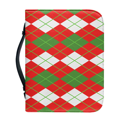 White Green And Red Argyle Pattern Print Leather Bible Cover