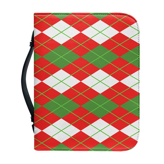 White Green And Red Argyle Pattern Print Leather Bible Cover
