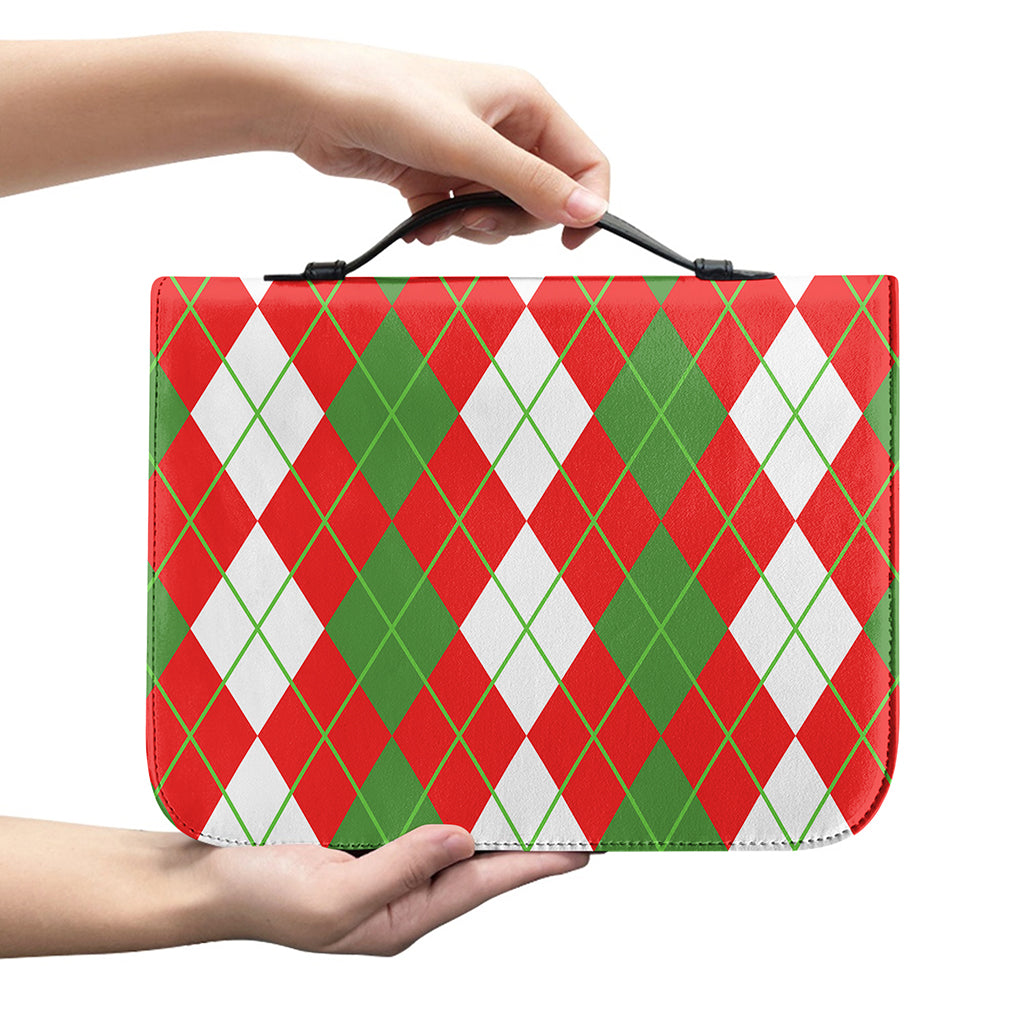 White Green And Red Argyle Pattern Print Leather Bible Cover