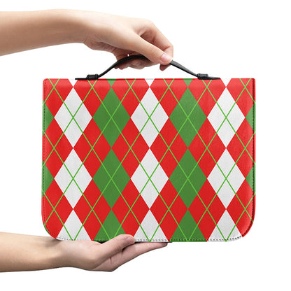 White Green And Red Argyle Pattern Print Leather Bible Cover