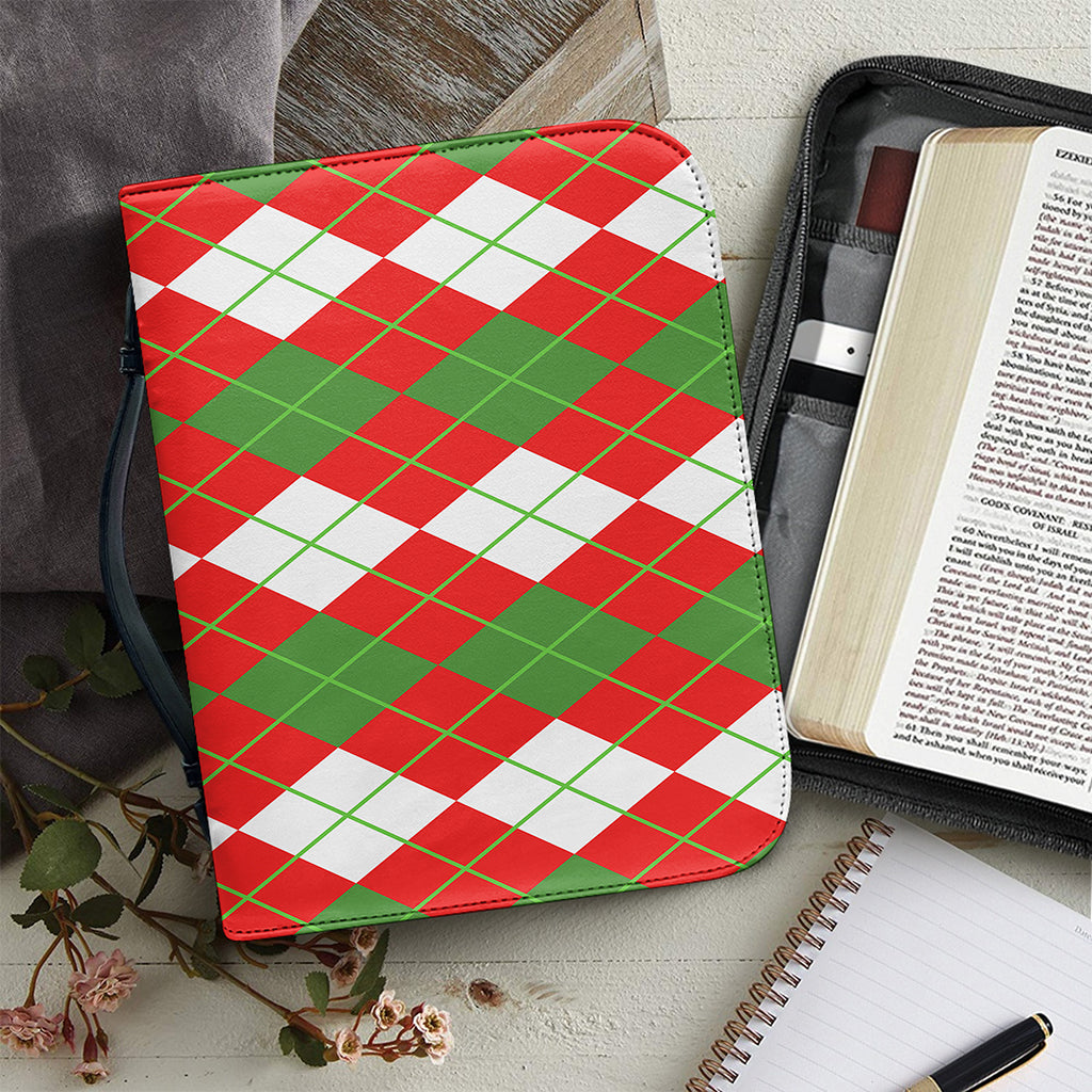 White Green And Red Argyle Pattern Print Leather Bible Cover