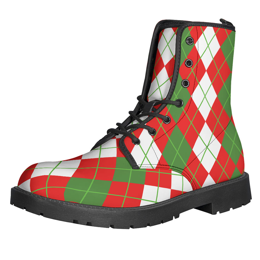 White Green And Red Argyle Pattern Print Backpack