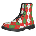 White Green And Red Argyle Pattern Print Backpack