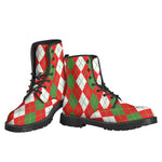 White Green And Red Argyle Pattern Print Backpack