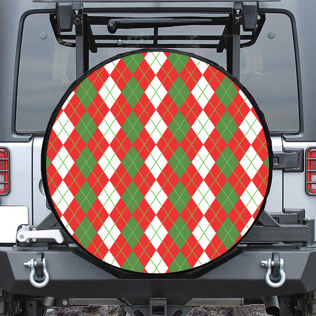 White Green And Red Argyle Pattern Print Leather Spare Tire Cover