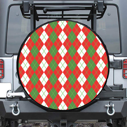 White Green And Red Argyle Pattern Print Leather Spare Tire Cover